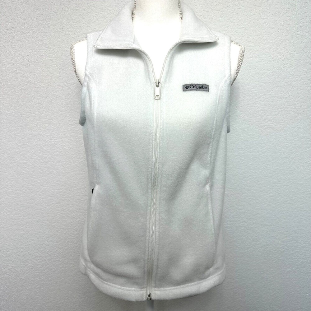 Columbia Benton Springs Vest Women's M Fleece Zip Front Collared Pockets White